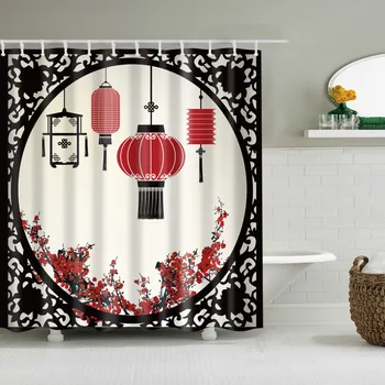 Chinês Alegre lanterna cortina de chuveiro de Segurança de casa de banho séries de Banho decoração essencial Banheira de presente com gancho C0323