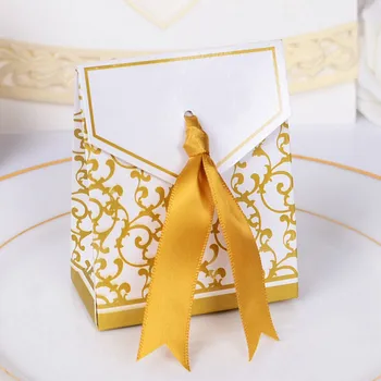 10Pcs/lot Ouro Prata Doces, Caixa de Papel Com Fita de Sacos de Presente de Casamento Favores de Açúcar no Caso da Festa de Aniversário de Decoração Mariage Casamento