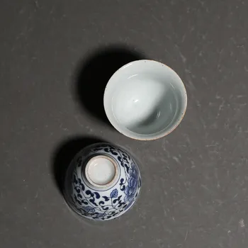 Retro Azul e a Branca da Porcelana do Xícara (chá Meditação Pessoal da Copa Boutique Cerâmica Tigela de Chá Master Cup Artesanal de Chá Acessórios