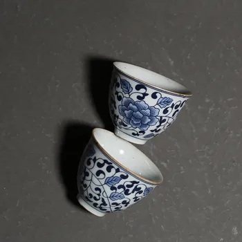 Retro Azul e a Branca da Porcelana do Xícara (chá Meditação Pessoal da Copa Boutique Cerâmica Tigela de Chá Master Cup Artesanal de Chá Acessórios
