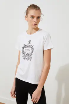 Trendyol Impresso Básica Camiseta de Malha TWOSS21TS2058