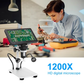 DM9 HD 1200X Microscópio Digital USB da Câmara Endoscópio Lupa com Suporte de Solda Observação Microscópica de Reparação de 7 polegadas