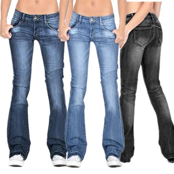 Moda feminina Botão Slim Mostrar Casual Fina, calças de Brim Azul Queimado Calça Preta de Cintura Alta Demin Calças Jeans Plus Size XS-4XL