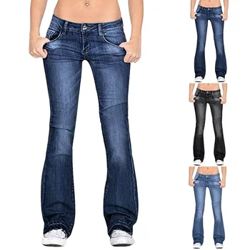 Moda feminina Botão Slim Mostrar Casual Fina, calças de Brim Azul Queimado Calça Preta de Cintura Alta Demin Calças Jeans Plus Size XS-4XL