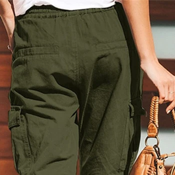 2021 Moda As Mulheres Multi-Bolsos De Cintura Alta Calças Calças De Carga Solta Casual Calças De Moletom Streetwear