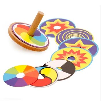 1PCS Colorido Brinquedo de Madeira pião Com Cartões de Desenho Clássico S Brinquedo Para crianças, Crianças