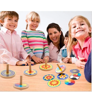 1PCS Colorido Brinquedo de Madeira pião Com Cartões de Desenho Clássico S Brinquedo Para crianças, Crianças