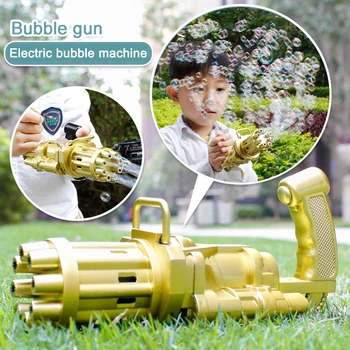 Crianças Automática Gatling Arma da Bolha, Brinquedos do Verão, Água e Sabão Máquina de Bolha 2-em-1 Eléctrico, Máquina de Bolha Para Crianças de Presente Brinquedos