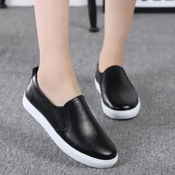 Branco de couro preto flats moda casual mulheres sapatos de 2021 estilo clássico feminino plataforma de flats enfermeira a trabalhar sapatos