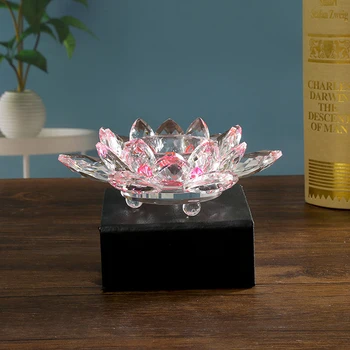 Vidro de cristal Flor de Lótus Suporte de Vela Budista de Velas a Decoração de festa