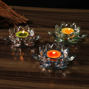 Vidro de cristal Flor de Lótus Suporte de Vela Budista de Velas a Decoração de festa