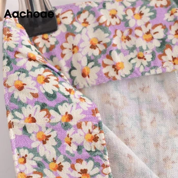 Aachoae Verão Primavera Mulheres Do Vintage Com Estampa Floral Da Saia Elegante Cintura Alta Dividir Senhoras De Saia De Praia Casual Botão Saias
