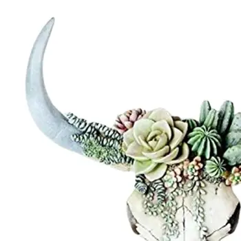 Suculenta Flor de Vaca Crânio de Parede Decoração do Berçário Decoração de Resina Enfeite com Furo de Suspensão Cabeça de boi Pingente de Decoração de Casa