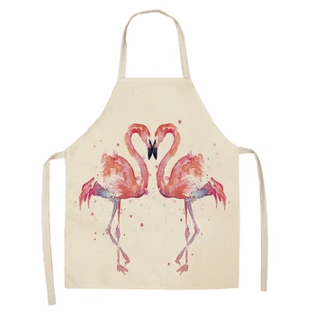 1 peça de cozinha familiar flamingo padrão de folha de roupa de cama de algodão avental de cozinha de torrefacção de café de limpeza avental acessórios