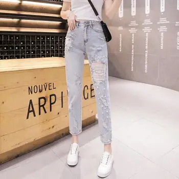 2020 Novas Outono Mulheres Elástico De Cintura Alta Jeans Skinny, Calças De Moda De Bolso Causal Slim Coreano Stretch Denim, Calças De E424