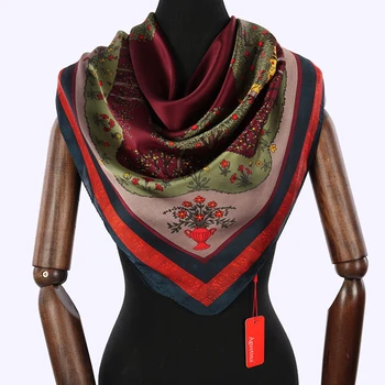 Cetim de seda do Lenço de Cabeça Quadrada Hijab impressão de Moda as Mulheres 90*90 cm Senhora de Cabelo Xale Senhoras Designer Bandana Marca de Lenços de 2020