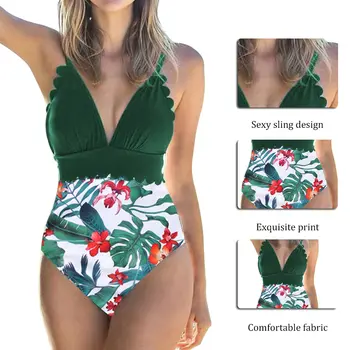 Tropical Um Maiô de Peça Mulheres de maiô de Banho de Praia Feminino Pode Bohe Swimwear das Mulheres trajes de banho 2021 Folha Bodysuit XXL