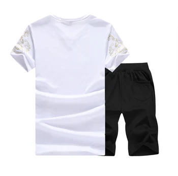 Bordados Homens Sets de Verão, Homens de Treino com decote em V T-shirt+Shorts 2PCS 2021 Homens Curta Sportswear Conjunto Plus Size de Treino de Mens 5XL