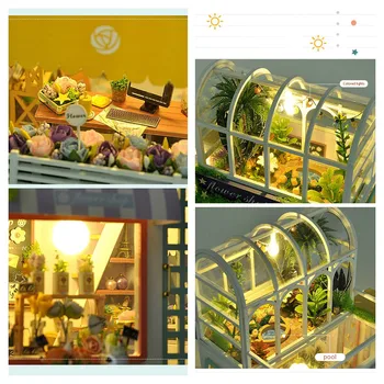DIY Kit de Casa de bonecas de Madeira, Loja de Flores Oficina de Jardinagem Manual de Construção de modelos de Montagem de Brinquedos de casa de bonecas, kits de TD41 presentes de Amor