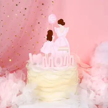 Bolo Topper Beleza Mom Aniversário Feliz Dia das mães de Noiva Decoração de Festa de Flores Rosa Coração Balão Assar Cupcake de Decoração DIY