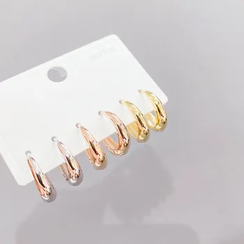 SIPENGJEL Novas Chegadas Requintado Rodada 3 Cores Aro Earings Conjunto 6 peças Personalidade Geométricas Brincos Para Mulheres de Jóias de Casamento