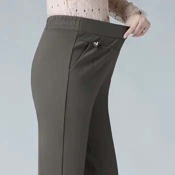 Plus Size 5XL 6XL de meia-idade e idosas Calças NOVAS de Outono Inverno Cintura Elástica Casual Reta Calças Moda Mãe Calças