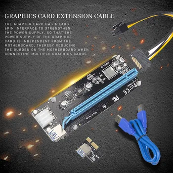 Mini PCIe para PCIe Riser Extender PCI Express 1x a 16x Gráficos Adaptador de Cartão de 60cm USB 3.0, SATA de 6 Pinos Cabo de Alimentação para BTC Mineiro