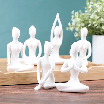 6 Estilos De Arte Abstrata Cerâmica Poses De Ioga Estatueta De Porcelana Yoga Figura De Mulher Estátua Home Estúdio De Yoga Decoração Enfeite
