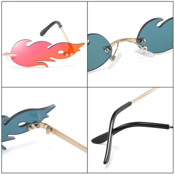 Fogo Óculos Chama Óculos de sol da Moda de Luxo Fogo de Chama Mulheres sem aro Onda de Óculos de Sol de Metal Tons Vintage Mulheres de Óculos UV400