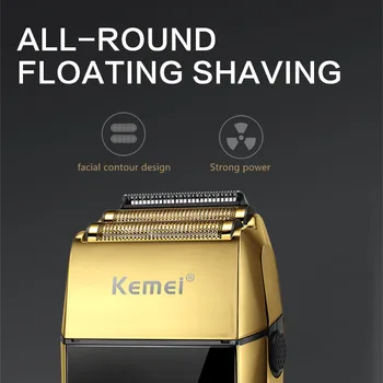 Kemei Elétrica Folha de máquinas de barbear para os Homens de Todos os Metais 2 em 1 Folha de Aparador de LED à prova d'água Máquina de Barbear 3-Velocidade Ajustável