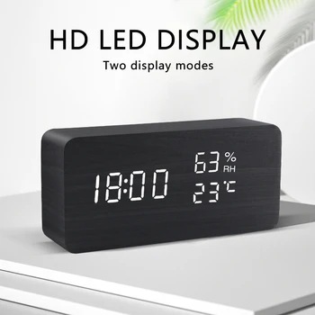 Relógio despertador LED de Madeira do Relógio Tabela de Controle de Voz Digital de Madeira Despertador USB/AAA Eletrônico Alimentado Relógios da área de Trabalho