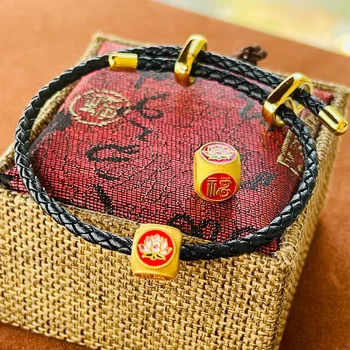 Puro 24K Bracelete de Ouro Amarelo 3D, Ouro Duro Lotus FU Solta Perla o Bracelete Para as Mulheres