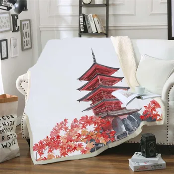 Estilo japonês Fuji, a Montanha e a Sakura Cobertor Mandala 3D Sherpa de Lã de Cama de Veludo, de Pelúcia Flor Planta Cobertor para Camas