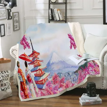 Estilo japonês Fuji, a Montanha e a Sakura Cobertor Mandala 3D Sherpa de Lã de Cama de Veludo, de Pelúcia Flor Planta Cobertor para Camas