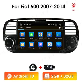 CarPlay autoradio Android10 Quad Core Carro GPS de Navegação de DVD Player de mídia Para Fiat 500 Multimídia Construída no DPS wi-fi Bluetooth SWC