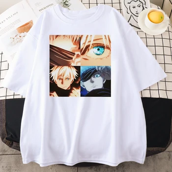 Jujutsu Kaisen Olhos De Anime Roupas Crewneck Respirável T-Shirt Unisexo Da Marca Oversize T-Shirts Solta Suor Meia Manga Roupas