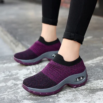Mulher Andando de Calçado 2021 Verão Sapatilhas da Moda de Malha Respirável Almofada Plataforma de Deslizamento Sapatos Casuais Zapatillas