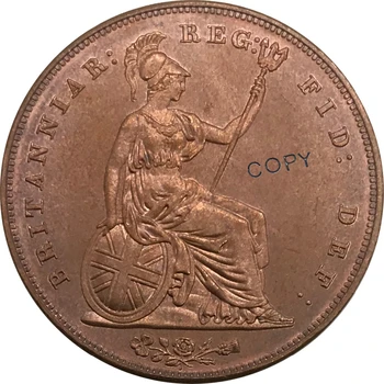 1860 Reino Unido 1 Um Centavo Victoria 1º retrato Vermelho Cobre colecionáveis Cópia da Moeda