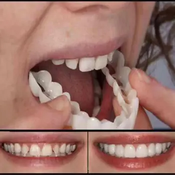 1pair de Silicone Falso Dentes Superiores Falso Falso Dente Tampa Sorriso de Dentes Falsos de Dente de Cobertura de Prótese de Cuidados de higiene Bucal Plástico de Clareamento