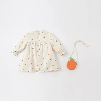 DBM16913 dave bella primavera baby girl moda fruto de impressão vestido com um pequeno saco de vestido de festa kids infantil lolita roupas 2pcs