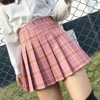 O coreano Saias das Mulheres de Verão, Saias Plissadas Costura Saias Fêmea Mini Saia Xadrez Mulheres Sexy curto Anágua Meninas jupe femme