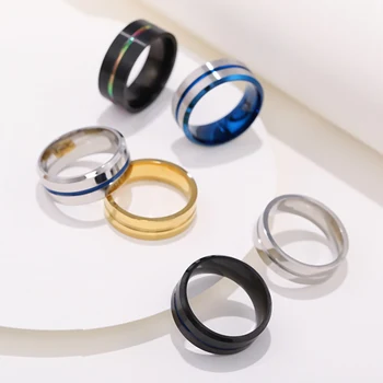 Homens 8mm Preto de Aço Inoxidável, Anéis de Titânio Linha do arco-íris Anel para Homens Novo Design de Acessórios de Moda para o Presente Festa WC023