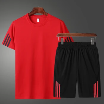 Terno de esportes Homens Casual Camiseta E Shorts Respirável de Desporto ao ar livre Ginásio Jogging Terno Para os Homens Plus Size 5XL