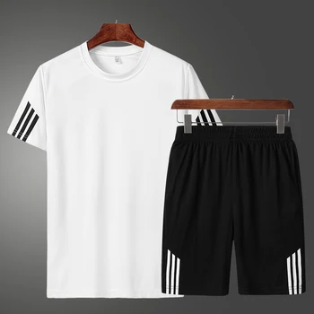 Terno de esportes Homens Casual Camiseta E Shorts Respirável de Desporto ao ar livre Ginásio Jogging Terno Para os Homens Plus Size 5XL