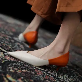 ALLBITEFO de alta qualidade em couro genuíno marca de sapatos de salto alto de mulheres do partido sapatos mulheres saltos de sapatos para o outono/primavera de sapatos de salto alto