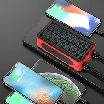 100000mAh sem Fio de Energia Solar Banco Portátil do Carregador de Grande Capacidade 4USB LEDLight Rápido Carregamento para Samsung Xiaomi Iphone