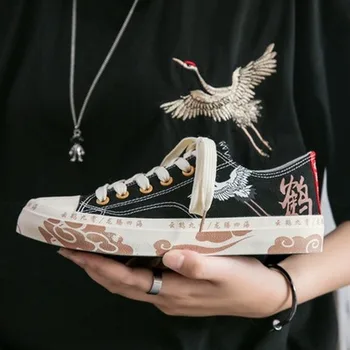 Moda Casais Guindaste Impressão De Sapatos De Lona De Estilo Chinês Homens Mulheres Ao Ar Livre De Curtas De Inicialização Japonês Harajuku Calçado De Botas De Curativo