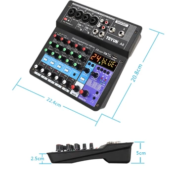 Digital Mini Microfone de Som Mixer de Placa de Som Karaoke Mixer Profissional 6 Canais -Estúdio de Mistura T84C