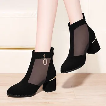 Legal Botas de Mulheres Ankle Boot 2021 Oco Sandálias de salto Alta Moda Mulher Excelente Sapatos de Senhoras Malha Feminino Sapato Botines Mujer
