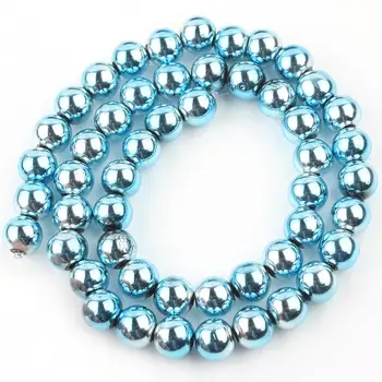 Natural de Pedra Azul Chapeamento de Esferas de Hematita Liso Solto Jóias de Esferas Espaçador Para Fazer Jóias DIY Pulseira de 15
